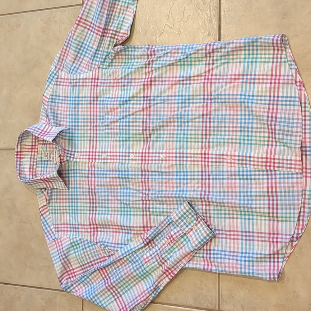 Sero by Forsyth No Iron Tailored Fit Pastel Checkered Button Up Shirt Size Large